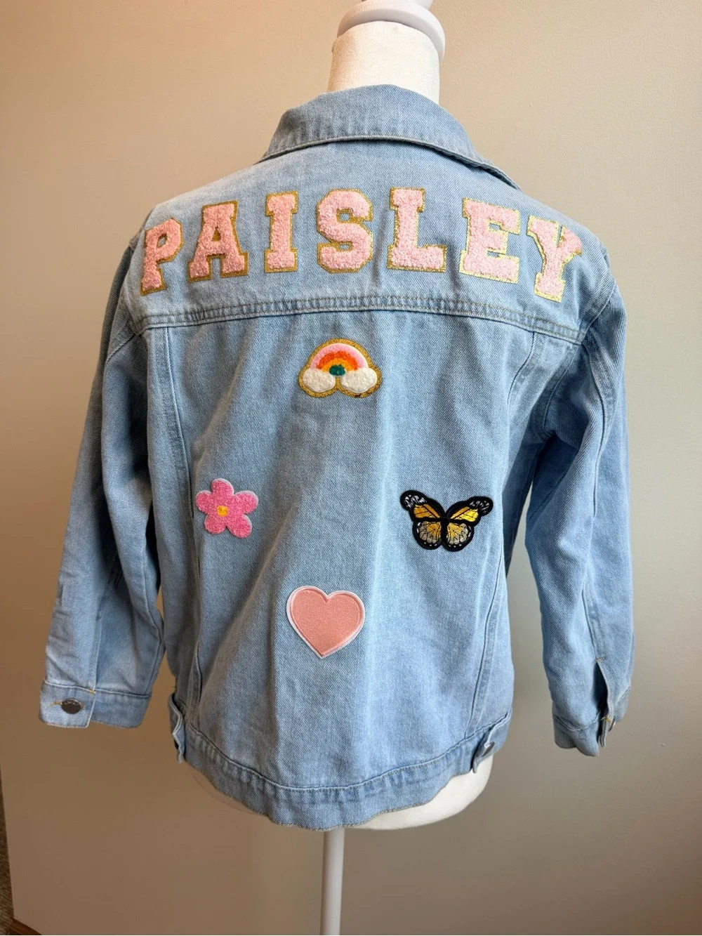 NEW WITHOUT TAGS - PAISLEY Light Blue Kids Denim Jacket with Appliqués, size 9